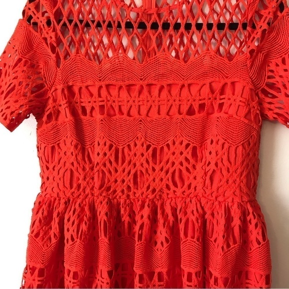 Boo Hoo orange corded lace panel crochet skater dress. Size 6. - Picture 3 of 10